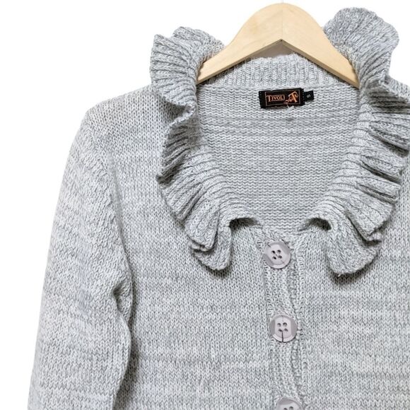 TIVOLI Ruffle Trim Linen Blend Knit Cardigan S - Picture 3 of 8